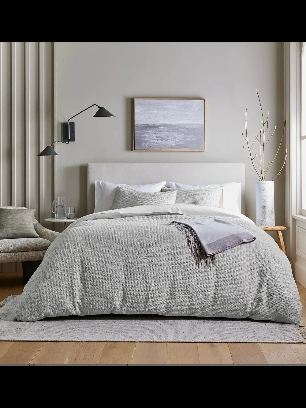 Quince Queen Organic Luxe Honeycomb Duvet Cover Only Light Grey